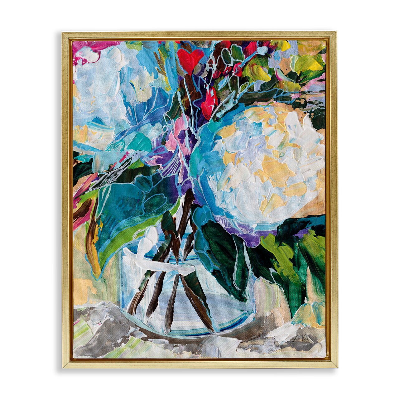 Stupell Industries Modern Lined Bouquet Framed Floater Canvas Wall Art Design by Jeanette Vertentes